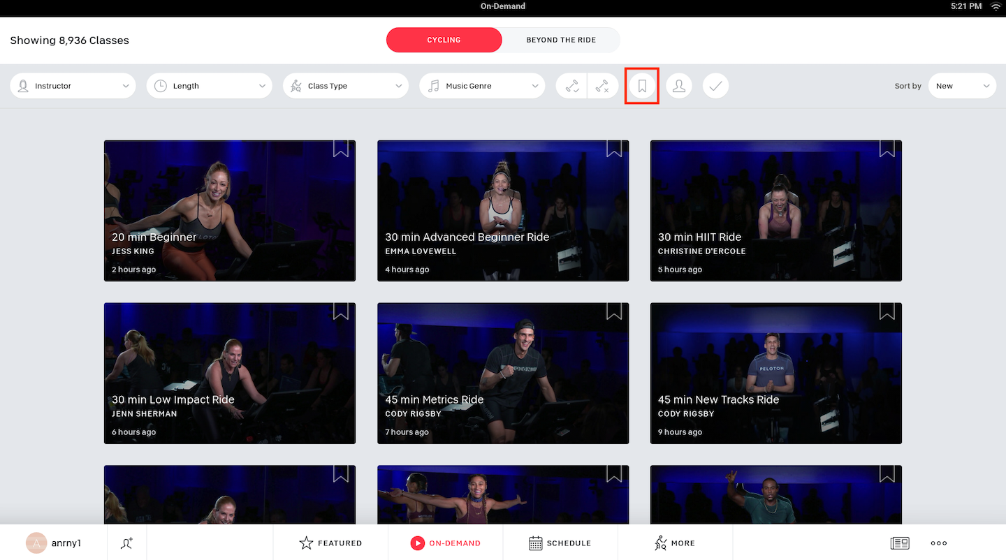 Bookmark, Filter, Sort, and Search Peloton Classes