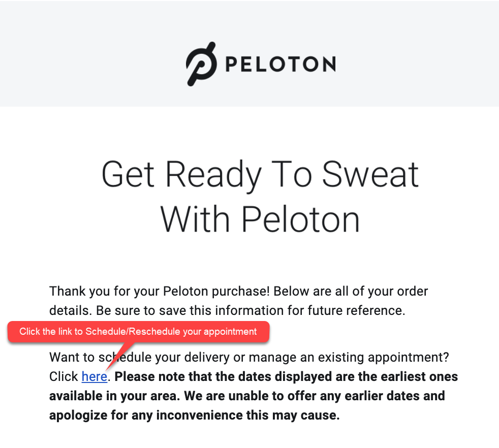 Peloton best sale delivery late