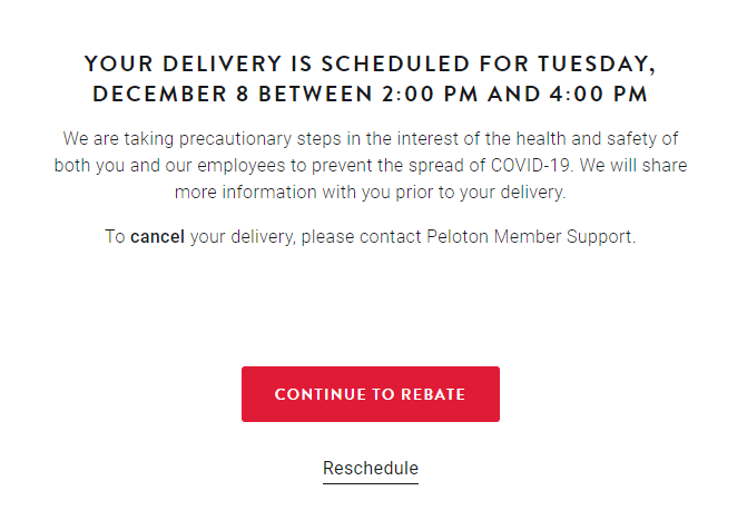 Peloton best sale delivery late