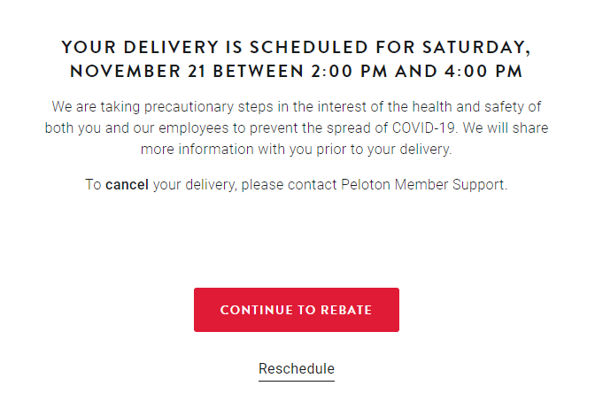 Peloton best sale late delivery