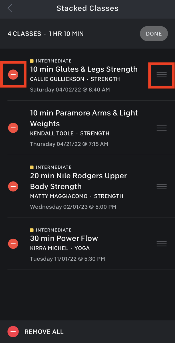 Stacked Classes on the Peloton Web and App