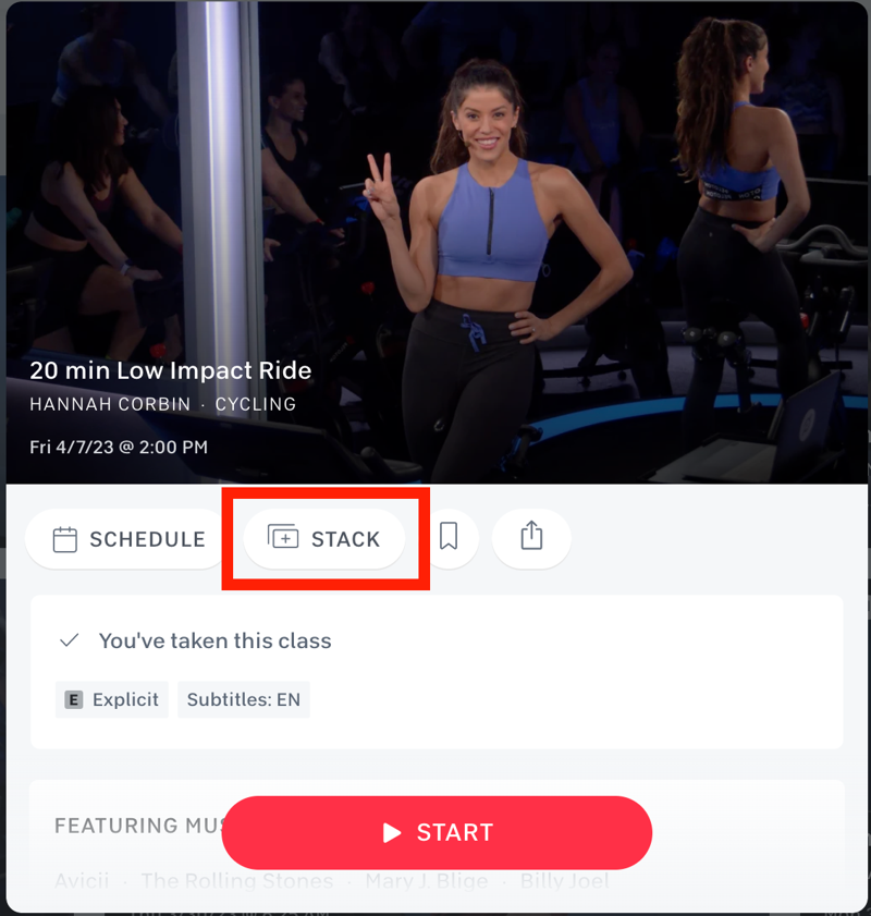 Stacked Classes on the Peloton Web and App