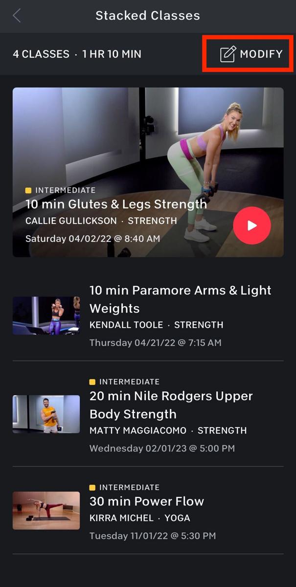 Stacked Classes on the Peloton Web and App