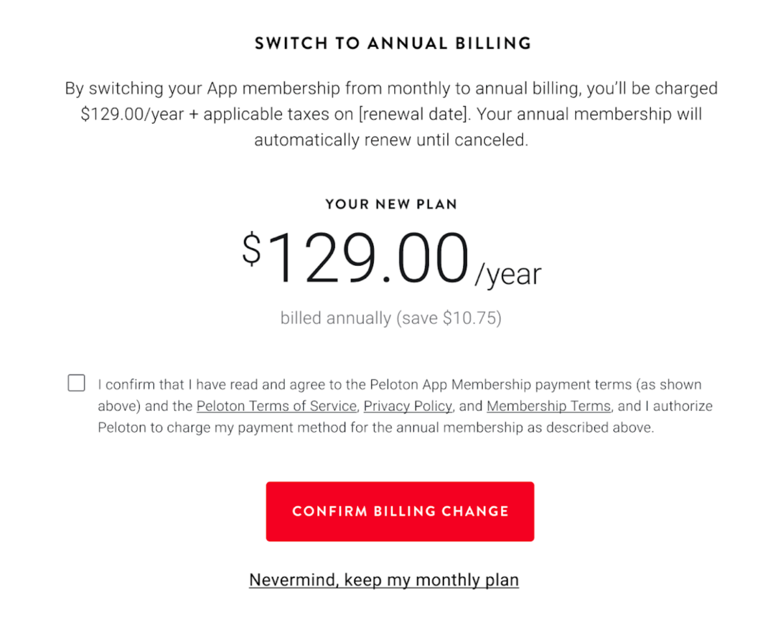 Peloton store monthly fee