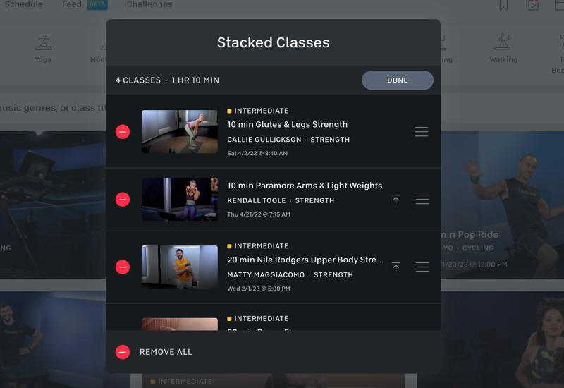 Stacked Classes on the Peloton Web and App