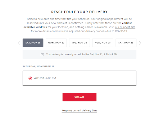 Order Experience: Self-Service Order Delivery Scheduling and Rescheduling